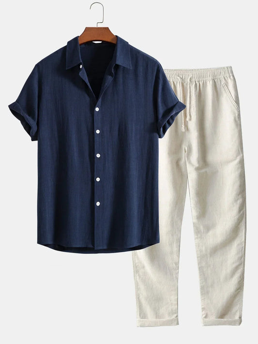 Men's Linen Two-Piece Shirt and Trouser Set