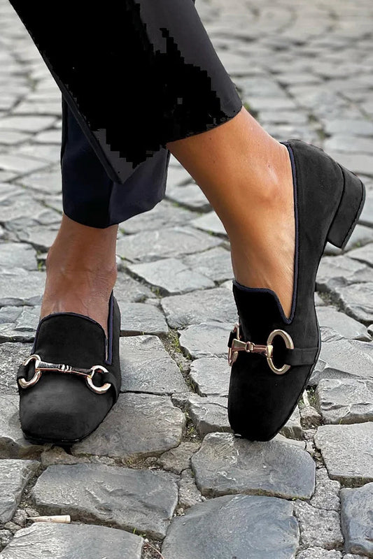 Suede Look Gold Horsebit Loafers