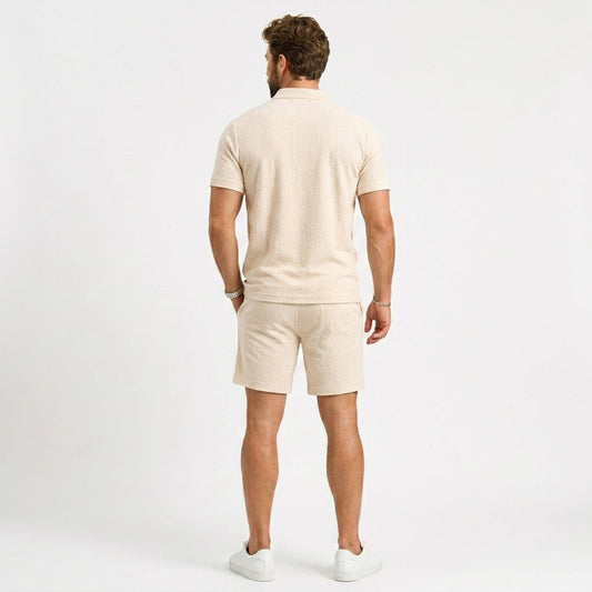 Men's Textured Short Sleeve Shirt and Shorts Set