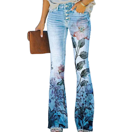 High Waist Four Button Flare Jeans