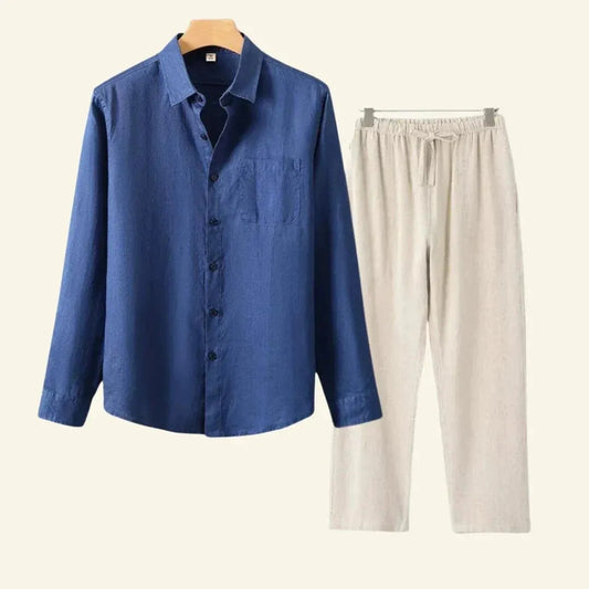 Textured Linen Shirt And Trouser Two Piece Set