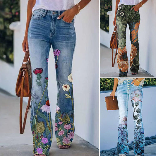 High Waist Four Button Flare Jeans
