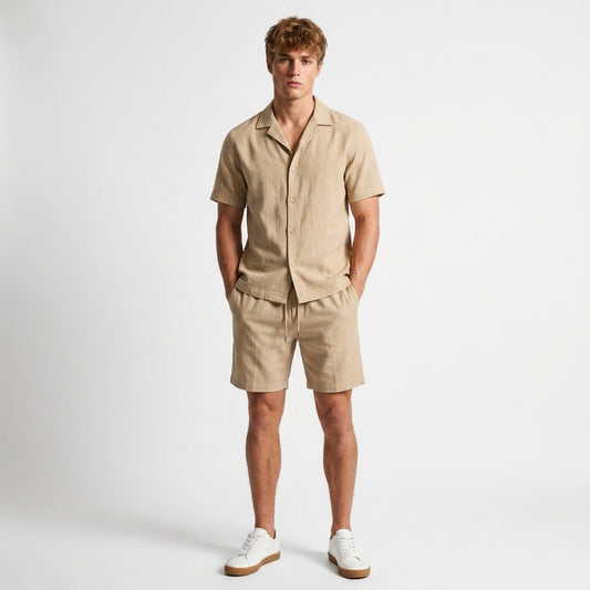 Men's Camp Collar Shirt and Drawstring Shorts Set