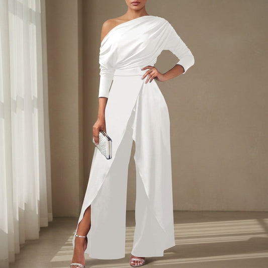 One Shoulder Wide Leg Evening Jumpsuit