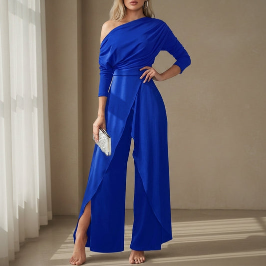 One Shoulder Wide Leg Evening Jumpsuit