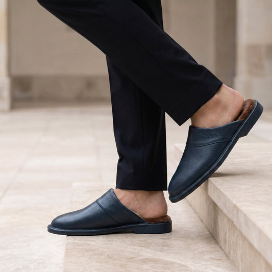 Men's Classic Leather Slip-On Slippers