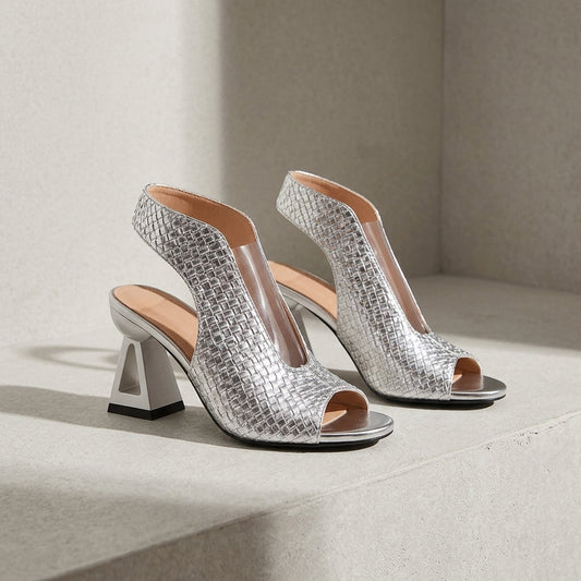 Woven Open Toe Heeled Sandals