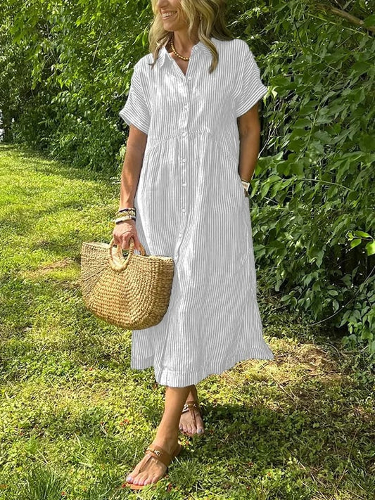 Striped Button Front Shirt Dress