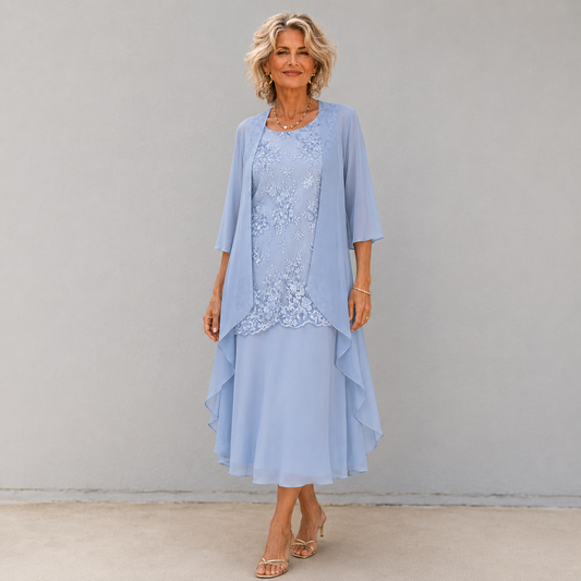 Chiffon Two-Piece Top and Skirt Set