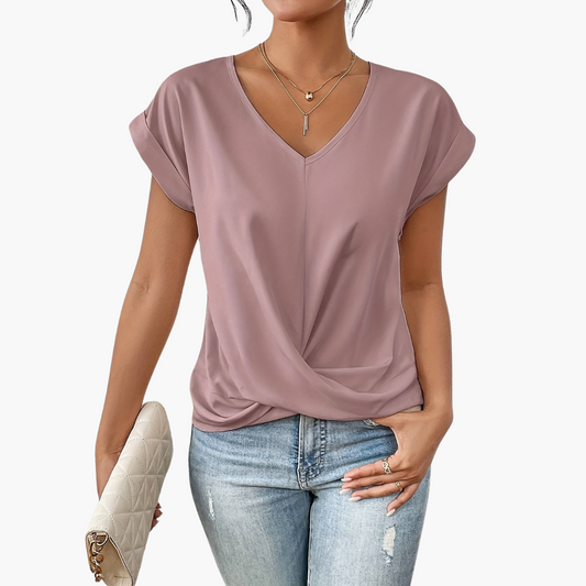 Heart Neckline Short Sleeve Cotton Blend T Shirt