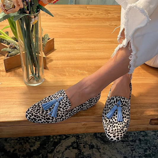 Spotted Print Blue Tassel Loafers