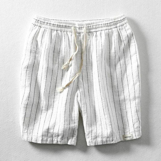 Pinstripe Cotton Linen Drawstring Shorts