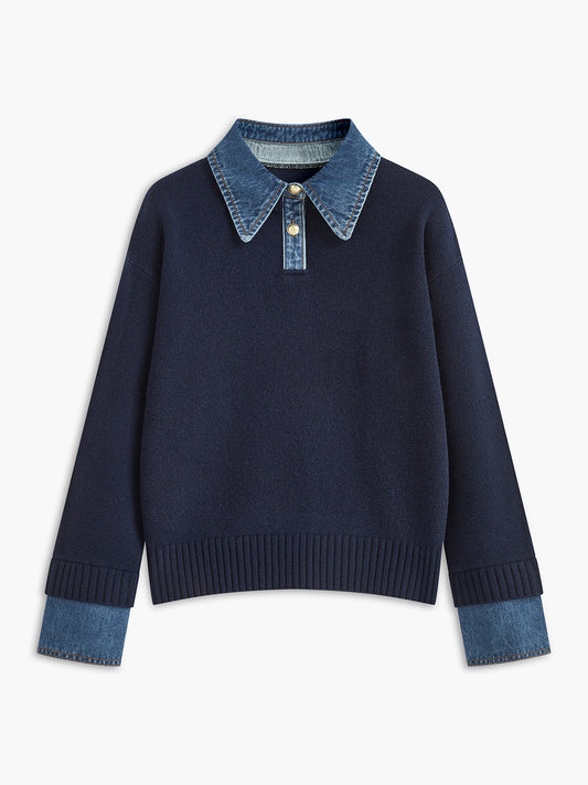 Panel Lapel Open-Front Knit Cardigan