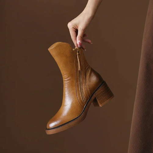 Polished PU Leather Ankle Boots