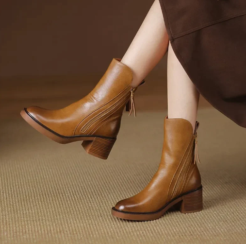 Polished PU Leather Ankle Boots