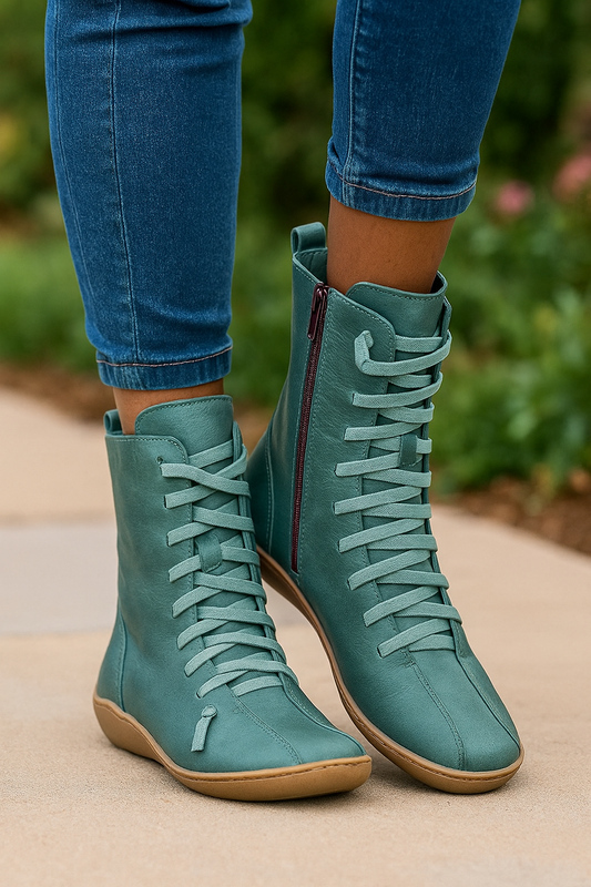 Minimalist Lace-Up Round Toe Ankle Boots