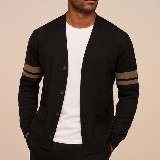Men's Merino Wool Striped Sleeve Cardigan