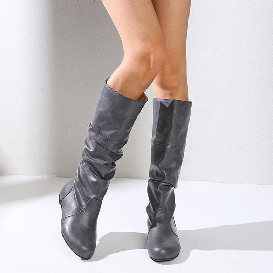 Modern Pleated Block Heel Boots