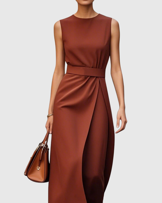 Pleated Round Neck Sleeveless Dress