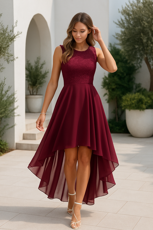 High-Low Sleeveless Wedding Guest Dress