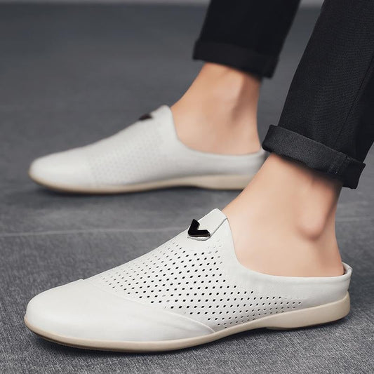 Perforated Italian Leather Slip-On Mules