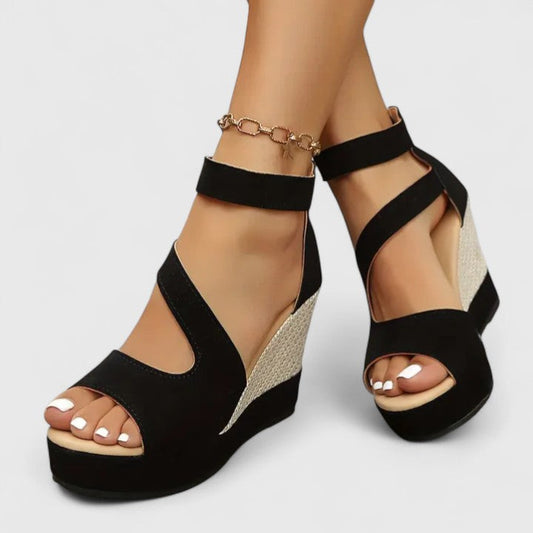 Woven Wedge Sandals With Elastic Strap Fit