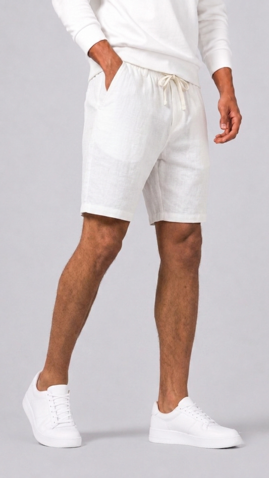 Relaxed Fit Linen Shorts With Drawcord Waist