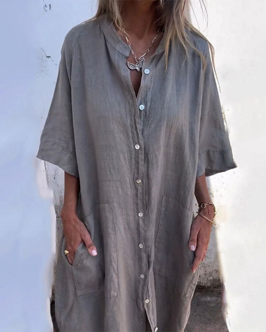 Relaxed Fit Button Through Shirt Midi Dress