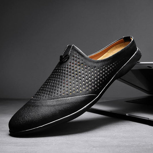 Perforated Italian Leather Slip-On Mules