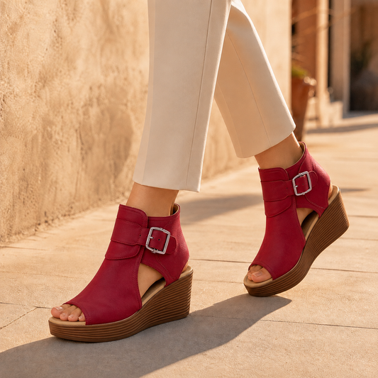 Buckle Peep Toe Platform Wedge Shoes