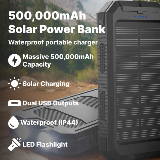 Solar Power Bank with Dual USB and LED Flashlight