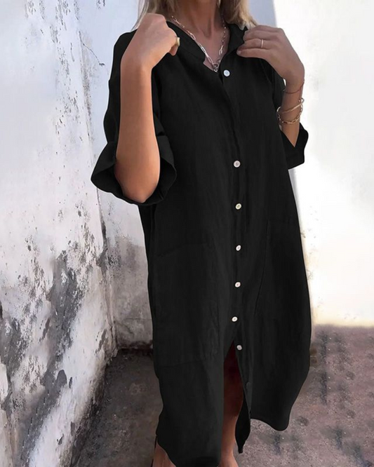 Relaxed Fit Button Through Shirt Midi Dress
