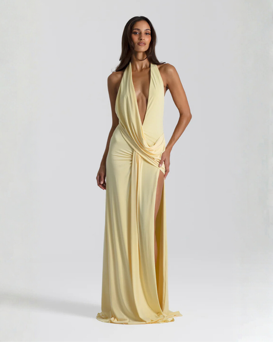 Backless Halter Maxi Dress With High Slit