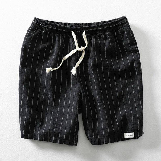 Pinstripe Cotton Linen Drawstring Shorts