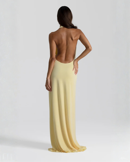 Backless Halter Maxi Dress With High Slit