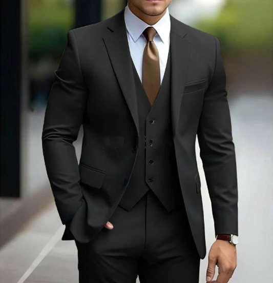 Men's Three-Piece Slim Fit Formal Suit Set Blazer Waistcoat