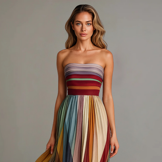 Strapless Pleated Maxi Dress For Evening Events