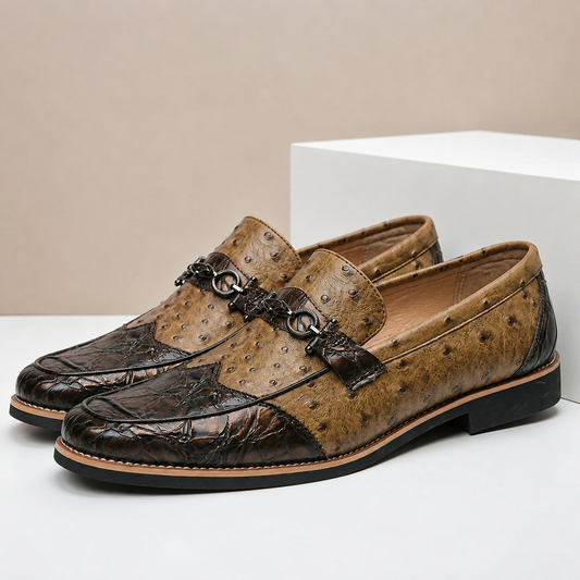 Men's Two Tone Textured Vamp Loafers