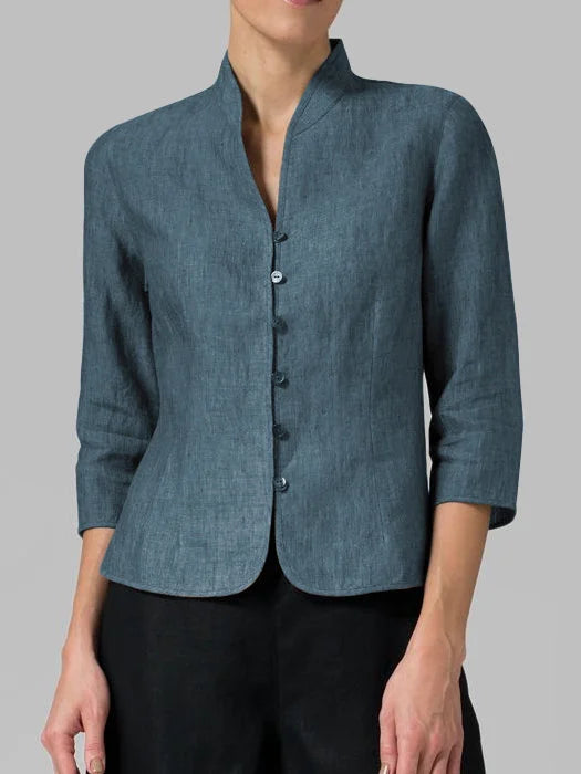 Tailored Open Front Linen Blend Blazer