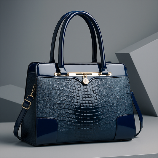 Structured Croc Embossed Top Handle Handbag