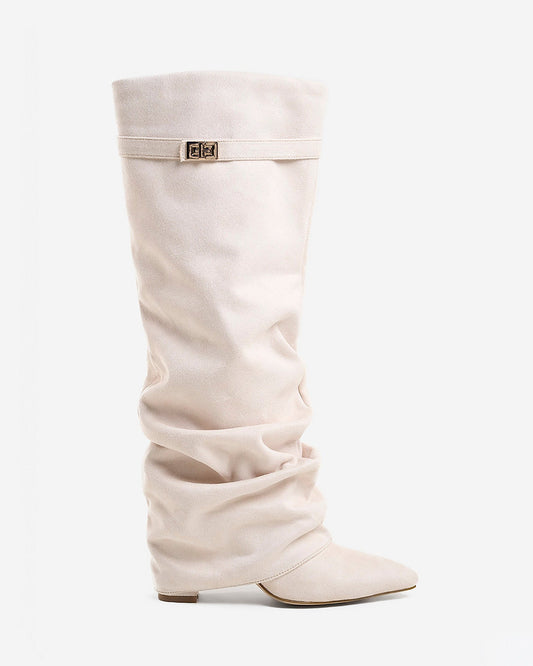 Creamy Slouchy Suede Knee-High Boots