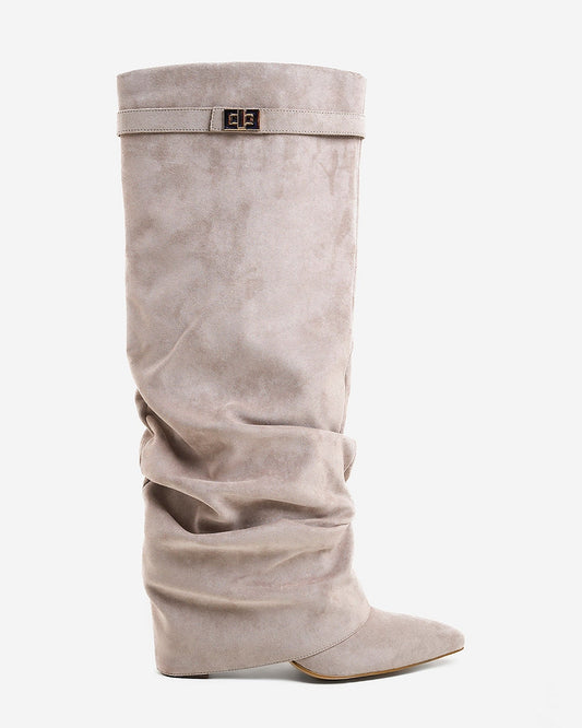 Taupe Slouchy Suede Knee-High Boots