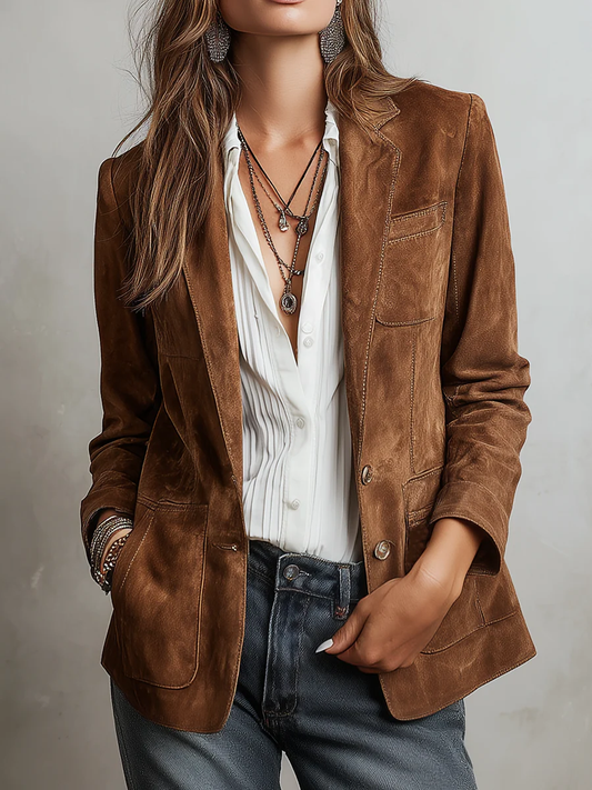 Rachel Button-Down Suede Blazer for Women