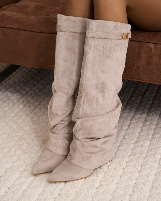 Taupe Slouchy Suede Knee-High Boots