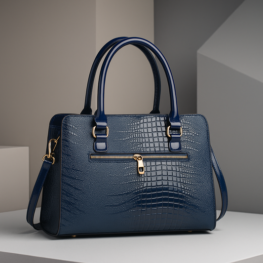 Structured Croc Embossed Top Handle Handbag