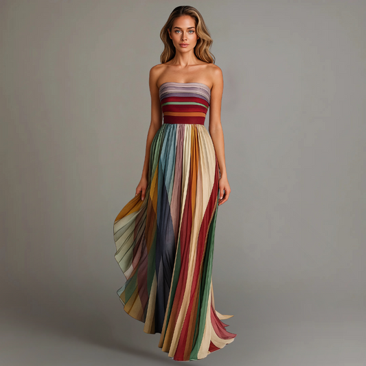 Strapless Pleated Maxi Dress For Evening Events
