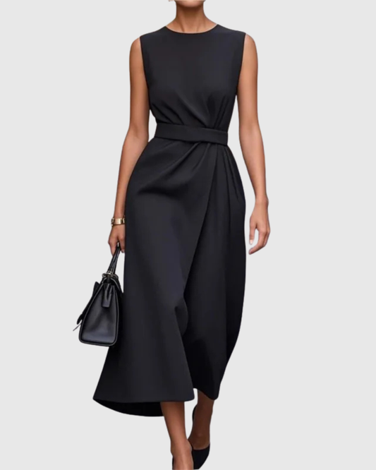 Pleated Round Neck Sleeveless Dress