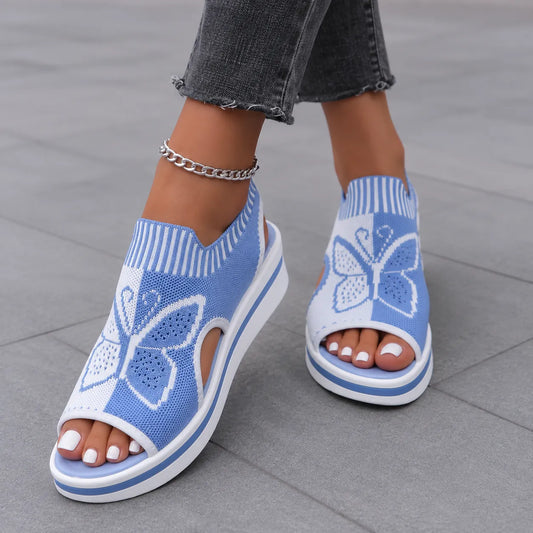 Butterfly Knit Peep Toe Platform Sandals