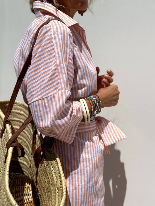 Relaxed Striped Button Front Shirt Dress