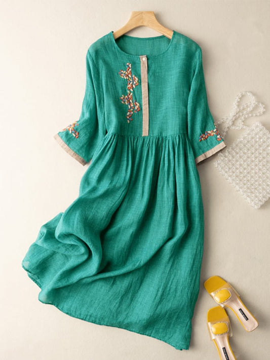 Embroidered Cotton Linen Ethnic Dress